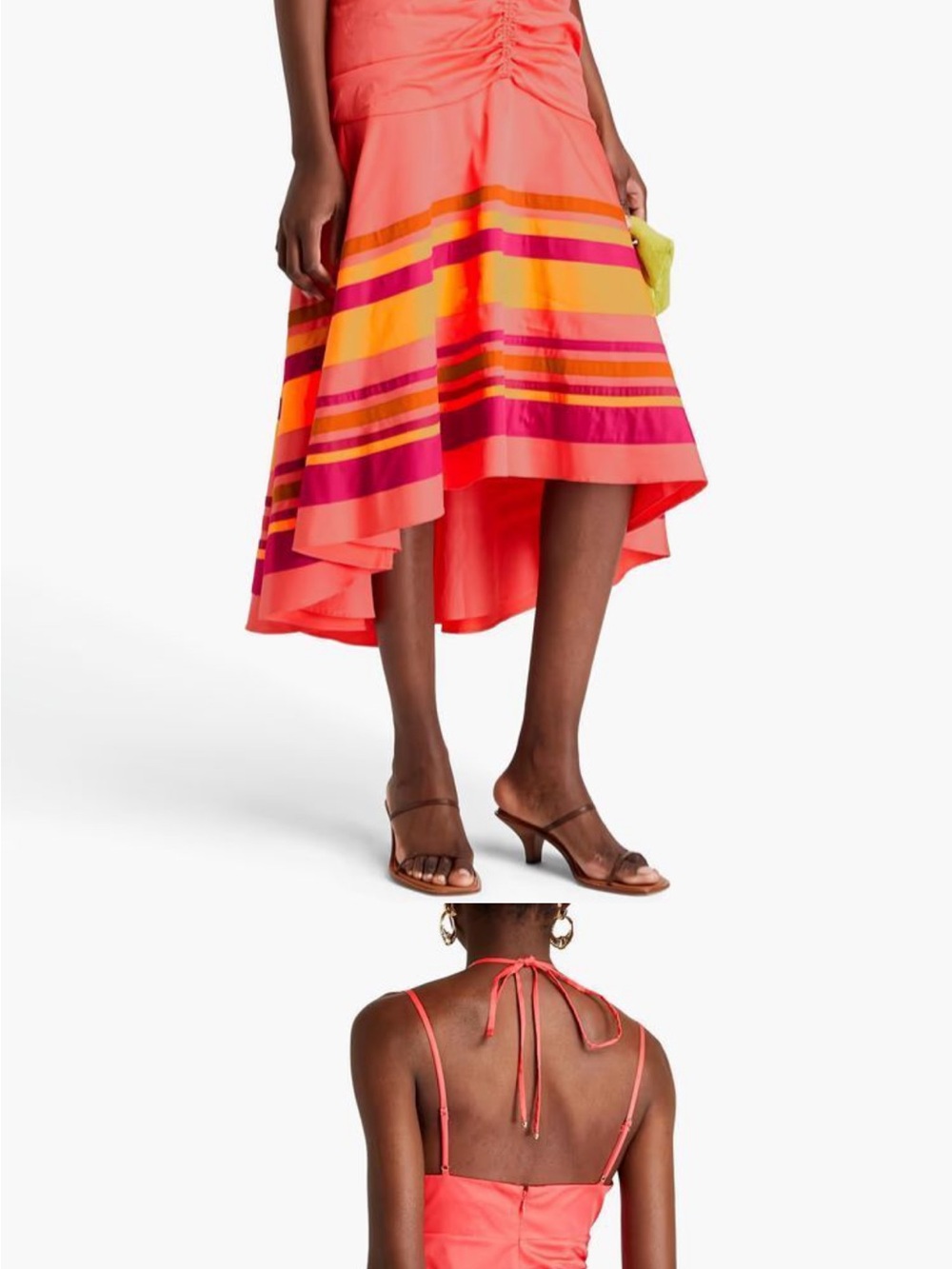 Veronica Beard Coral Midi Dress with Yellow and Fuchsia Stripes
